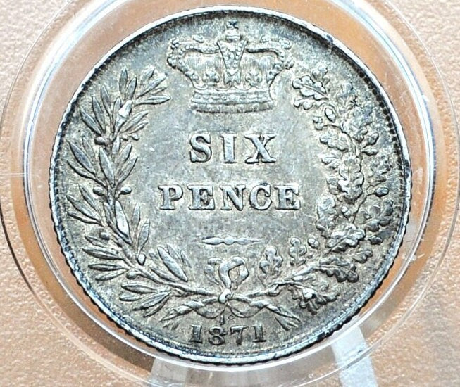 1875 Sixpence Great Britain, Die 18 - Choice AU - Die Crack on Bust - UK 6 Pence 1871 Sterling Silver Six Pence 1871, Unique Coin, Beautiful