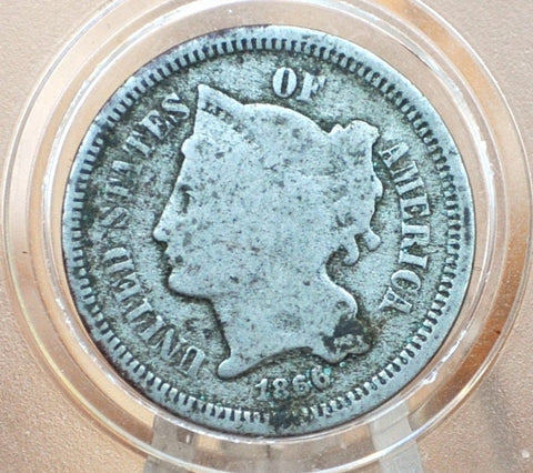 1866 Three Cent "Nickel" Us Coin - Civil War Era - Great Condition - Choose by Grade / Condition - Us 3 Cent Coins