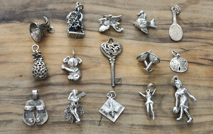 Vintage Sterling Silver Charms! Choice of Charm! Bracelet Charms, Travel Charms, Working Charms, Baseball, Stein, Eifel Tower, + many more!