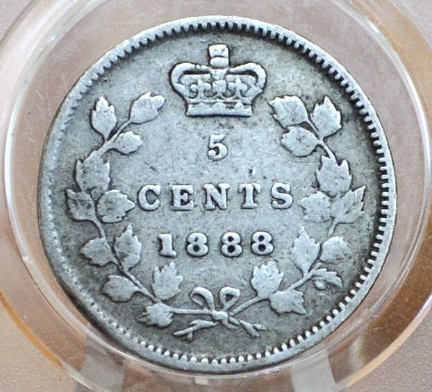 1888 Canadian Silver 5 Cent Coin - XF (Extremely Fine) Grade, Low Mintage Date - Queen Victoria Canada 5 Cent Sterling Silver 1888