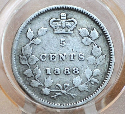 1888 Canadian Silver 5 Cent Coin - XF (Extremely Fine) Grade, Low Mintage Date - Queen Victoria Canada 5 Cent Sterling Silver 1888
