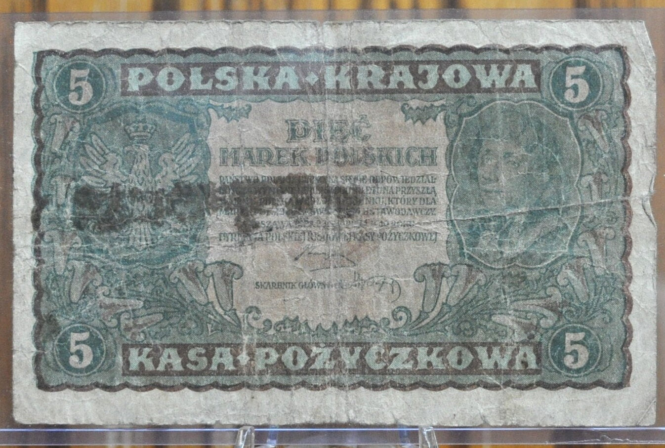 1919 Poland National Credit Union 5 Marek Polish Paper Note - Third Issue Series - 1919 Poland National Credit Union Five Marek Note 1919