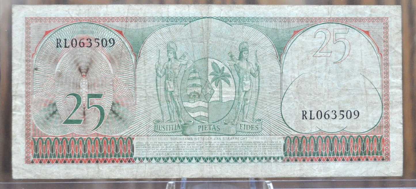 1963 Central Bank of Suriname 25 Gulden Banknote - 1963 Dutch Suriname - Netherlands Suriname Occupation 25 Gulden Banknote 1963, P#122