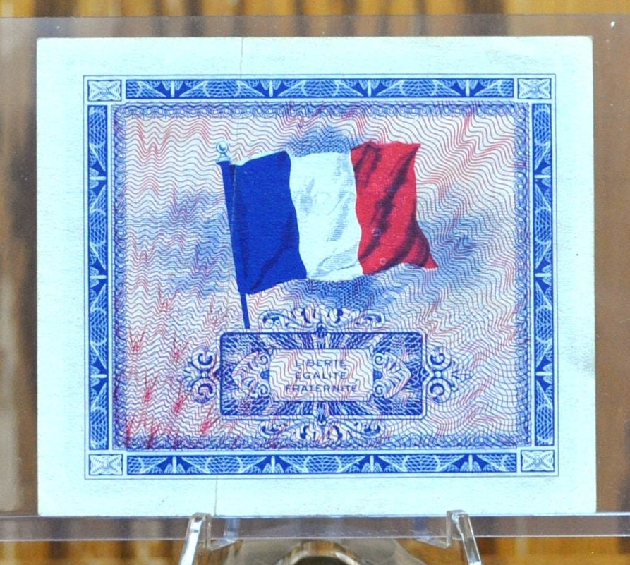 1944 France Allied Military 5 Franc Paper Note - Supplemental WWII Era French Bank Note - 1944 French Cinq Francs Allied Military Banknote