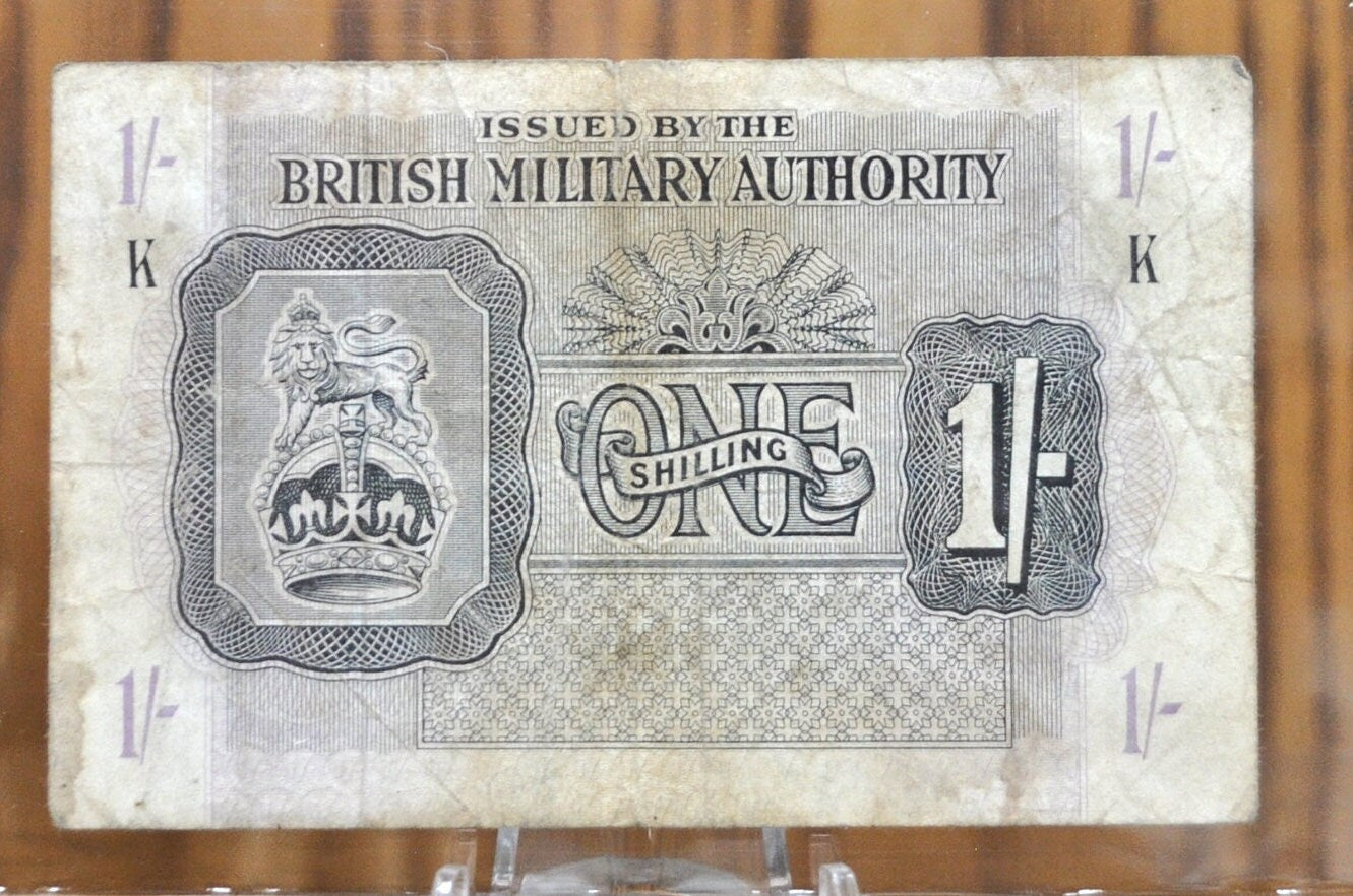 1943 British Military Authority 1 Shilling Banknote - WWII Military Issued Note - 1943 One Shilling British Military Note - Pick #M2