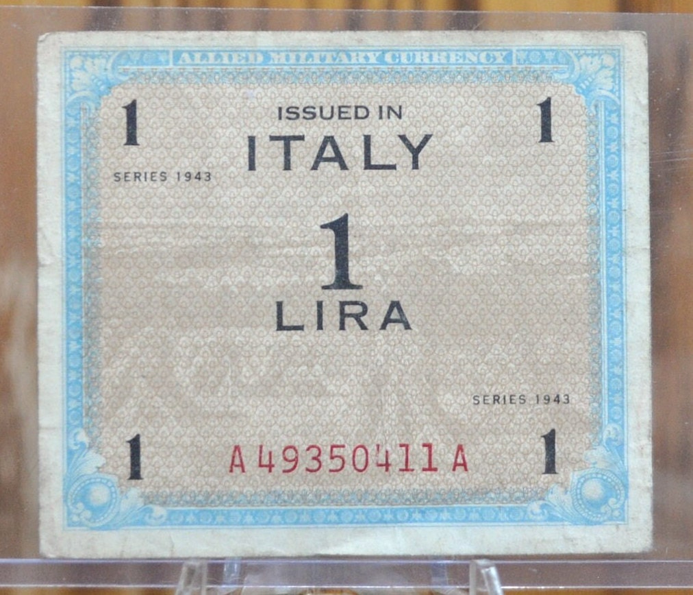 1943 1 Lira Allied Military Italy Note - VF to AU Grade/ Condition - Italy Banknote One Lire Banknote 1943 - Allied Military WWII - P#M10a