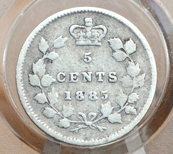1885 Canadian Silver 5 Cent Coin - VF+ (Very Fine) - Queen Victoria - Canada 5 Cent Sterling Silver 1885 Canada Small 5