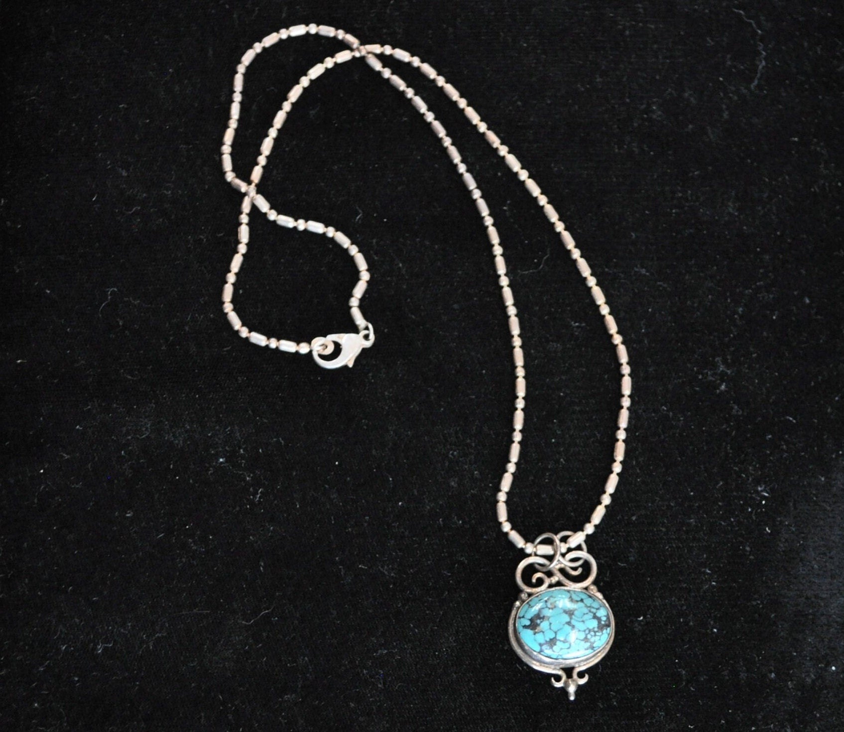 Vintage Turquoise Necklace, 925 Silver, Authentic Navajo Turquoise