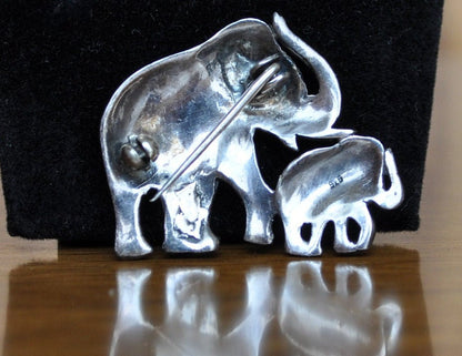 Beautiful Vintage Elephant Pin! Sterling Silver Elephant Pin / Brooch - Adorable Elephant and Baby Pin - Animal Jewelry, Motherhood Jewelry!