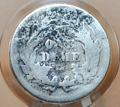 1875-S Seated Liberty Dime - VG Grade / Condition - 1875 S Above Bow Silver Dime / 1875S Liberty Seated Dime S Mint 1875