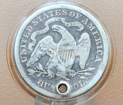 1877 Seated Liberty Quarter - VG (Very Good) Details, Holed - 1877 Silver Quarter / 1877 Liberty Seated Quarter - Lower Mintage Date