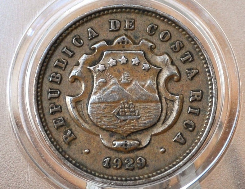 Rarer 1929 Costa Rica 5 Cent - Great Condition - Only 1,500,000 Made