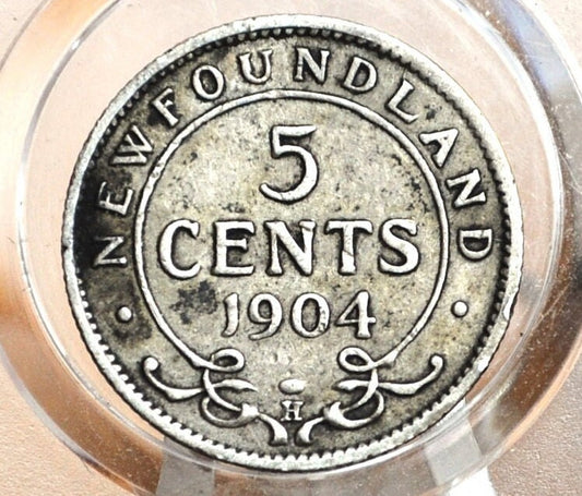 1904 Newfoundland 5 Cent, Sterling, Rare, Only 100,000 minted, VF/XF Grade/Condition, Silver 5 Cents Newfoundland 1904