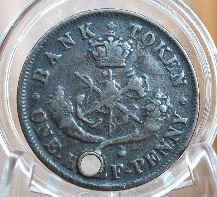 1857 Bank of Upper Canada One Half Penny - 1/2 Penny Bank Token - Great Detail / Condition - 1857 Bank Token One Penny - 1857 Canadian Bank Token