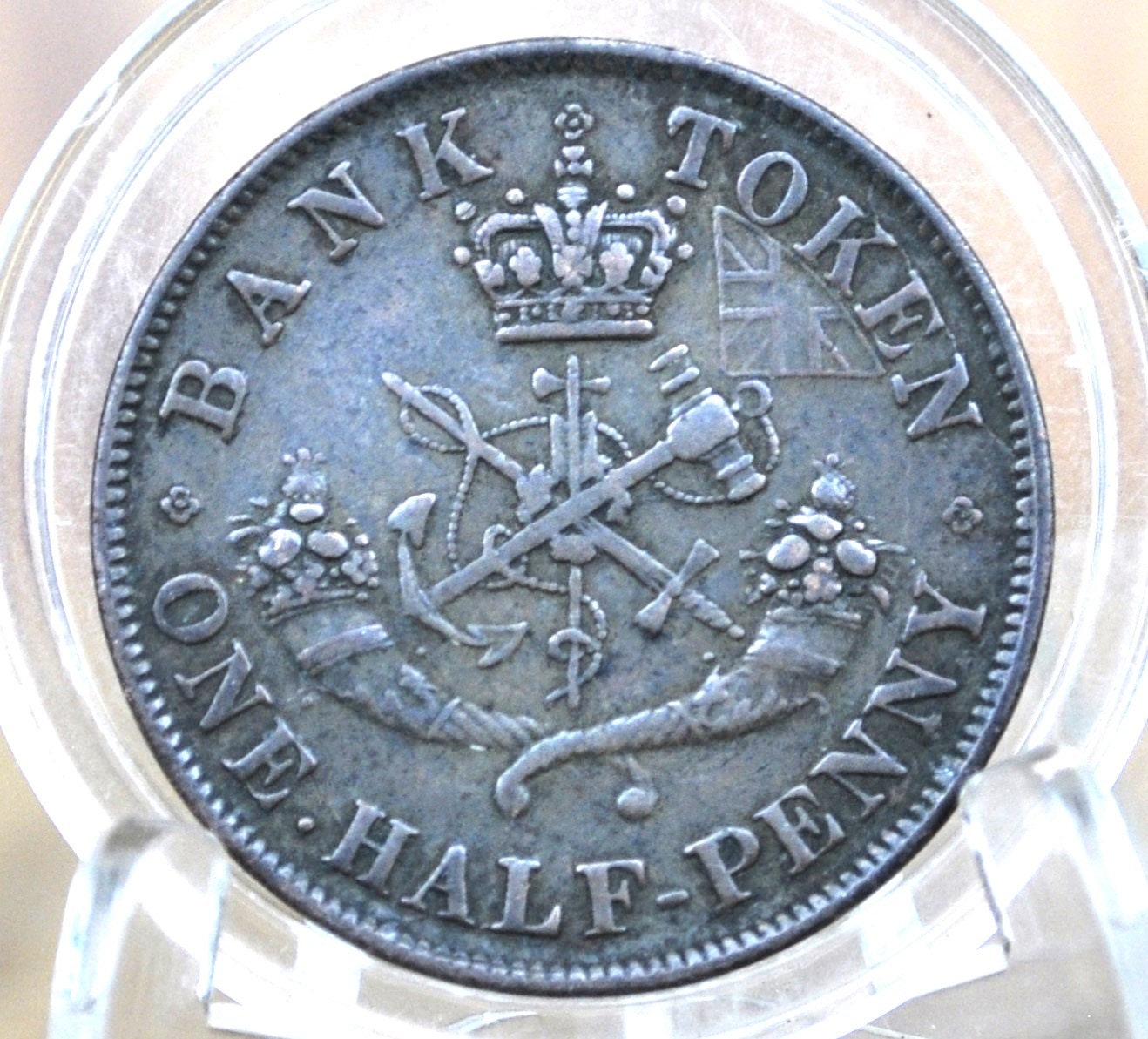 1857 Bank of Upper Canada One Half Penny - 1/2 Penny Bank Token - Great Detail / Condition - 1857 Bank Token One Penny - 1857 Canadian Bank Token