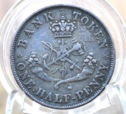 1857 Bank of Upper Canada One Half Penny - 1/2 Penny Bank Token - Great Detail / Condition - 1857 Bank Token One Penny - 1857 Canadian Bank Token