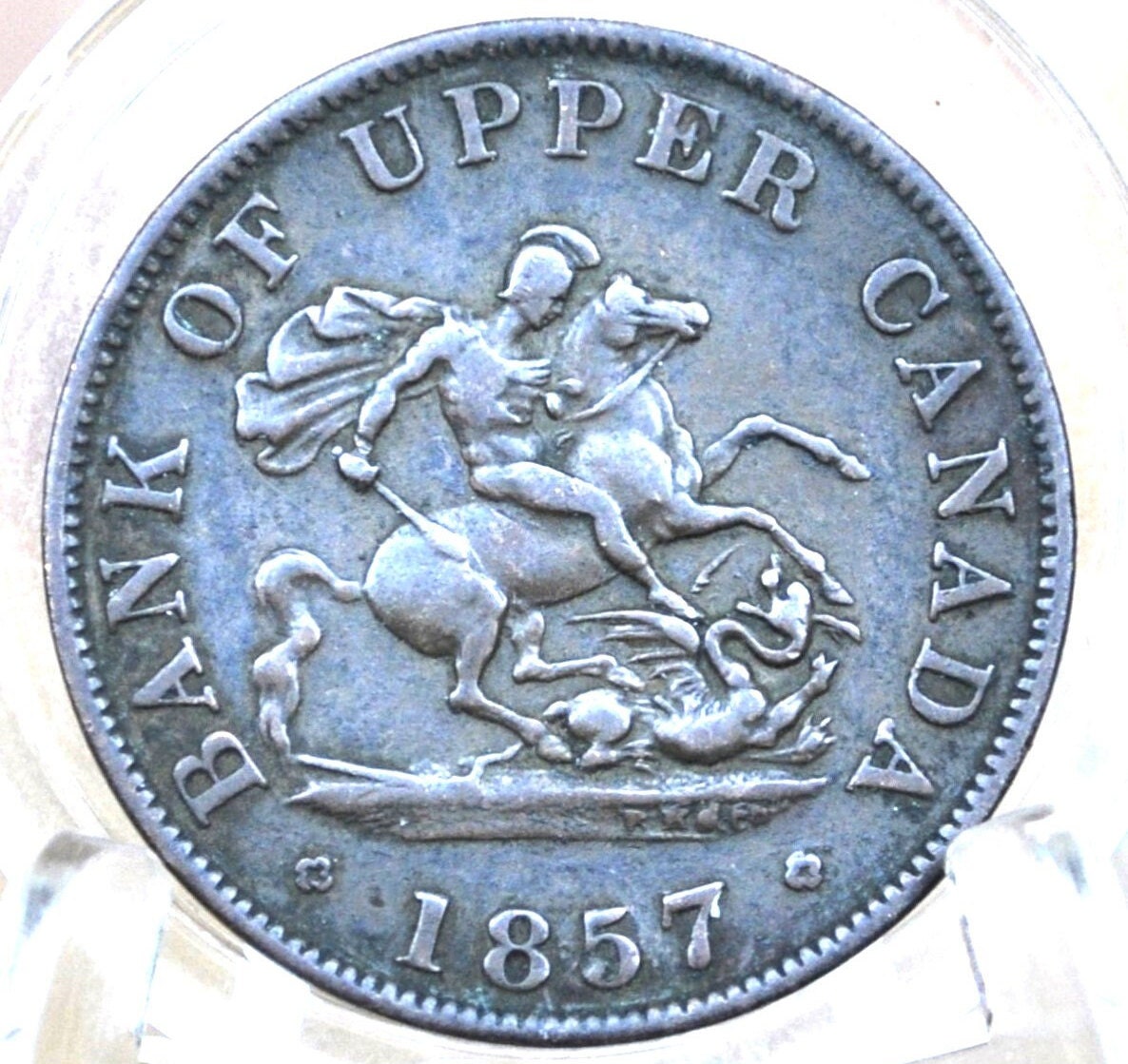 1857 Bank of Upper Canada One Half Penny - 1/2 Penny Bank Token - Great Detail / Condition - 1857 Bank Token One Penny - 1857 Canadian Bank Token