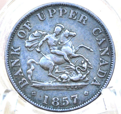1857 Bank of Upper Canada One Half Penny - 1/2 Penny Bank Token - Great Detail / Condition - 1857 Bank Token One Penny - 1857 Canadian Bank Token
