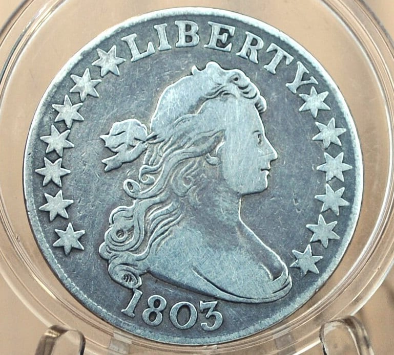 1803 Draped Bust Half Dollar Large 3 - Fine+ Details, Cleaned - 1803 Half Dollar US Half Dollar 1803 Early American Coin, Scarce, Authentic