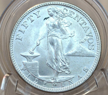 1944-S Silver Philippines 50 Centavos - XF (Extremely Fine) Condition - 1944 S Silver Fifty Centavos - Wartime - San Francisco Mint