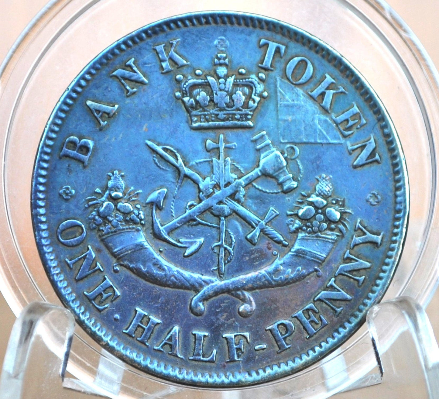 1852 Bank of Upper Canada One Half Penny - 1/2 Penny Bank Token - Uncirculated, Cool Color - 1857 Bank Token One Penny - 1852 Canadian Bank Token