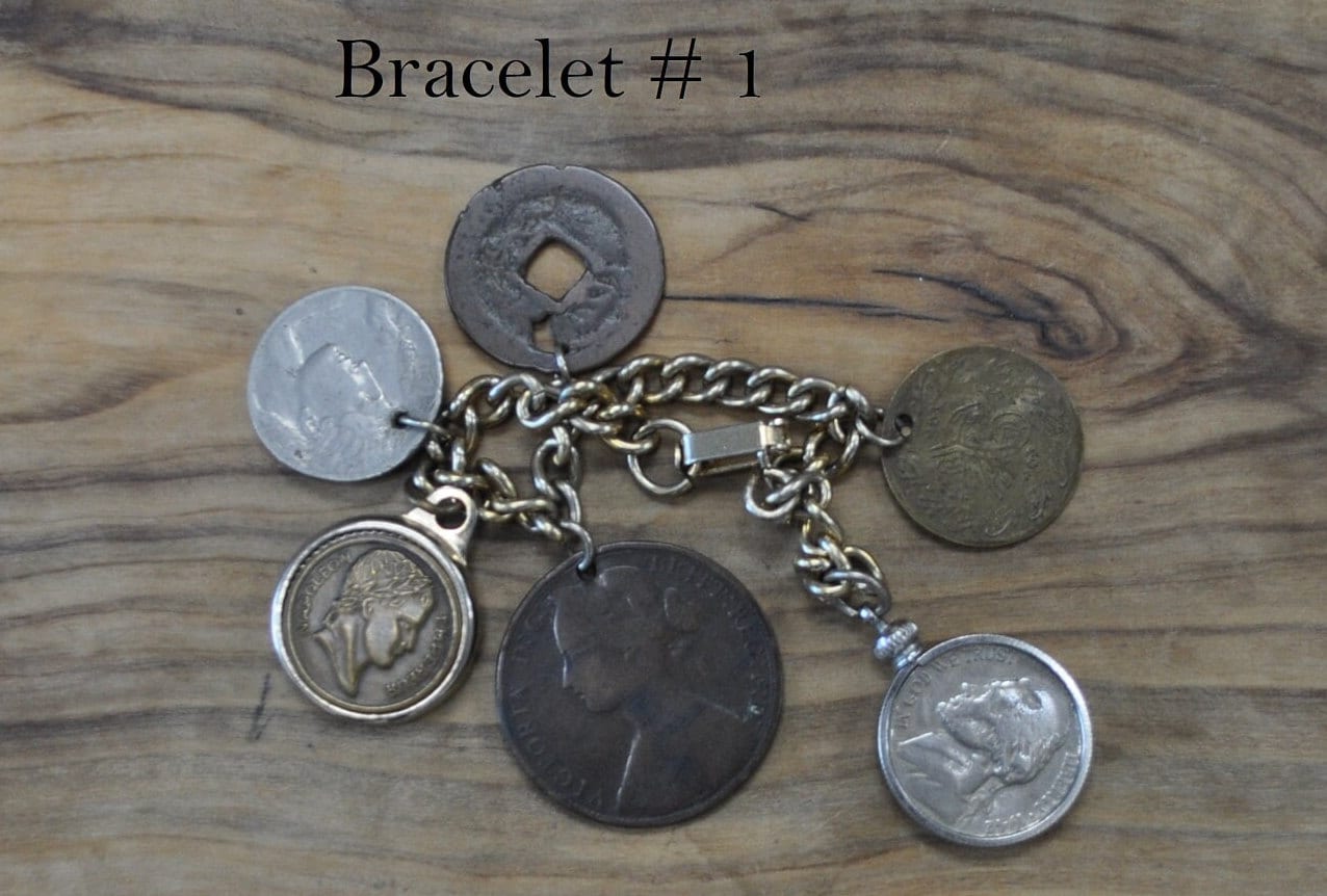 Vintage Coin Bracelets! Bracelet Coin Charms, Travel Charm Bracelet, Choose by Bracelet! Coin Charm Bracelet, Heritage Charms