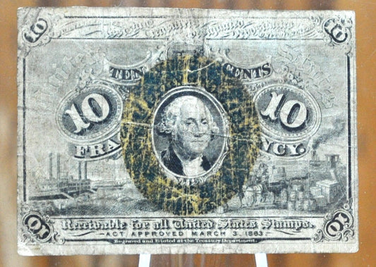 2nd Issue 10 Cent Fractional Note Fr#1247 - Fine+ - "18-63" and "1" on reverse, rarer variety - Second Issue Fractional Note Ten Cent