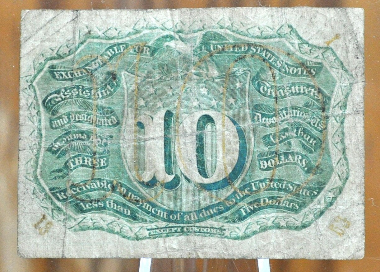 2nd Issue 10 Cent Fractional Note Fr#1247 - Fine+ - "18-63" and "1" on reverse, rarer variety - Second Issue Fractional Note Ten Cent