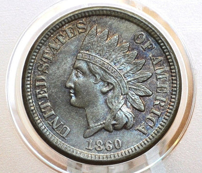 1860 Indian Head Penny - MS64 Choice Uncirculated, Superior Eye Appeal & Color - Round Bust - Prooflike Fields - 1860 Cent Indian Head 1860