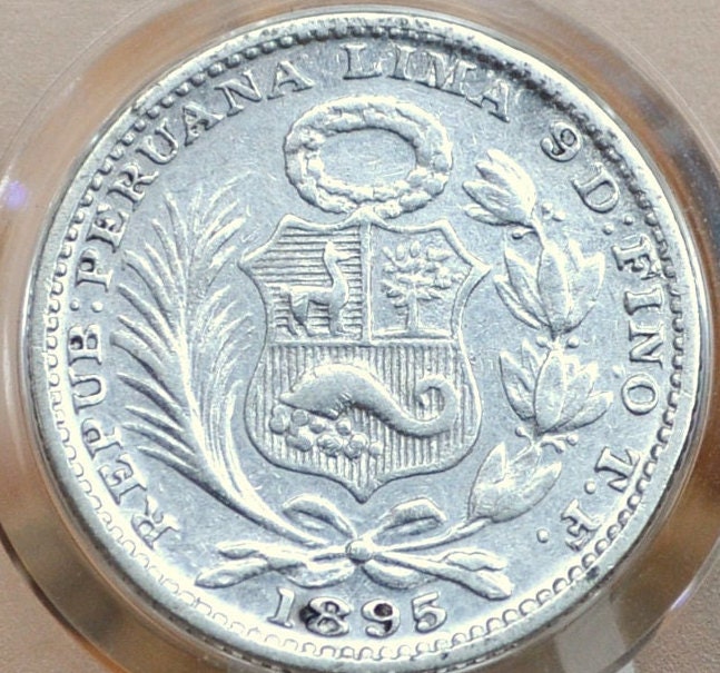 RARE 1895 over 3 TF Peru Silver Un Dino - Low Mintage, Only 90,000, Great Condition F - Peru Silver Un Dino 1895 TF Republica Peruana Lima