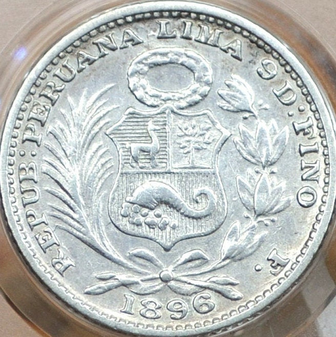 Rarer 1896 F Peru Silver Un Dino - Low Mintage, Only 90,000, Great Condition F - Peru Silver Un Dino 1895 F Republica Peruana Lima