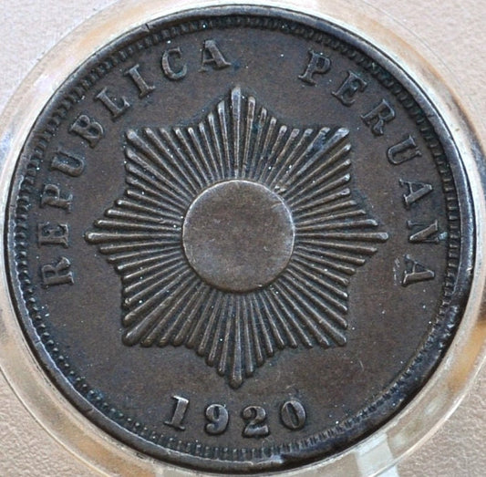 Peru 1920 Dos Centavos Copper Coin