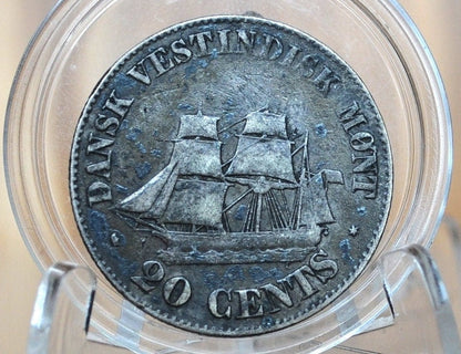 RARE 1859 20 Cents Danish West Indies Silver - Frederick VII - Great Coin for a Collection, Affordable Price, Low Mintage