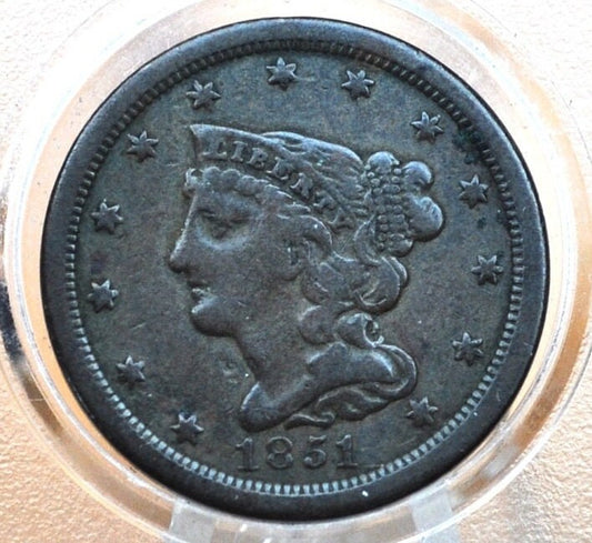 1851 Braided Hair Half Cent - VF - 1851 US Half Cent - 1851 Half Penny