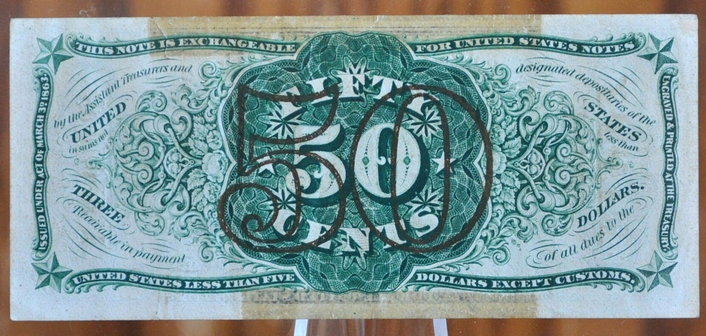 50 Cent Fractional Note Fr#1341 AU Grade / Condition - Third Issue Fifty Cent Fractional Note, Design Figure 1 on Obverse, Friedberg 1341