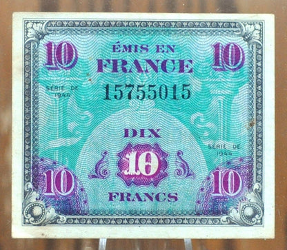 1944 France 10 Franc Paper Note - WWII Era French Bank Note, Beautiful Artwork - French 10 Francs Banknote - P#116a