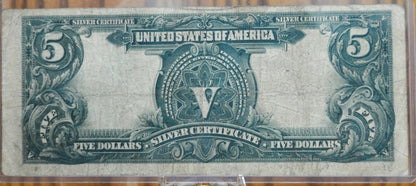 1899 5 Dollar Silver Certificate Chief Note Fr#280 - F (Fine) Grade/Condition, Horseblanket Note, Five Dollar Indian Chief Running Antelope