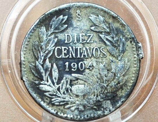 RARE 1904 Silver Chile Diez Centavos - Rare Silver Coin - Old Peso Coin - Republic of Chile -