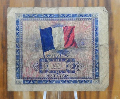 1944 Allied Military France 2 Franc Note - WWII Era French Bank Note, Block 2 - French Two Francs Allied Military Bank Note- P#114b