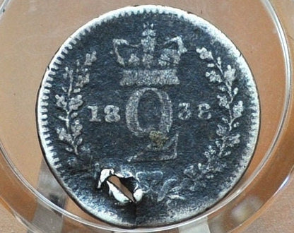 1838 Silver Two pence Great Britain - Queen Victoria - Sterling Silver 2 Pence - 1838 Six pence 2 Pence UK 1838