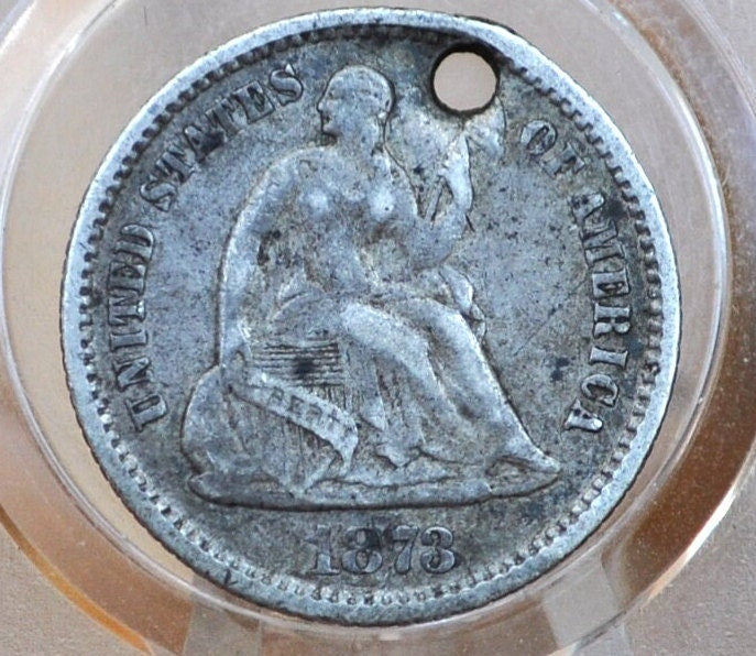 1873 Half Dime - Damaged but Great Detail - 1873 Seated Liberty Half Dime - Early American Coin - 1873 Silver Half Dime Liberty Seated