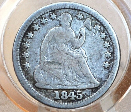 1845 Half Dime - F (Fine); Great Coin, 1845 Seated Liberty Half Dime - Early American Coin - 1845 Silver Half Dime Liberty Seated