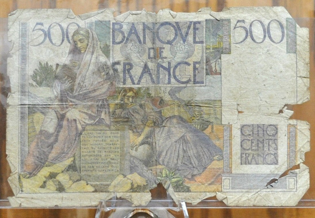 1946 France 500 Franc Banknote - High Denomination, Chateaubriand Type - Rarer Bank of France Five Hundred Francs Banknote 1946 - P#129a