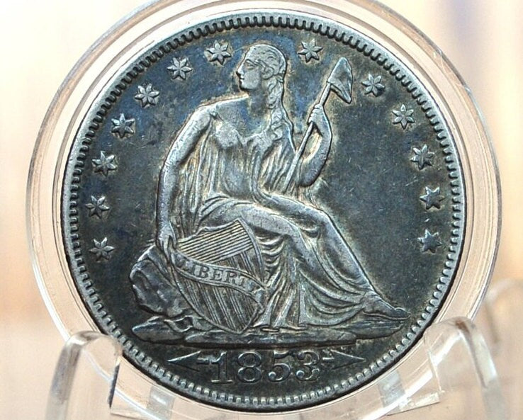 1853 Seated Liberty Half Dollar - AU Grade / Condition, Beautiful Coin, Lustrous - 1853 Liberty Seated Silver Half Dollar 1853 - Authentic