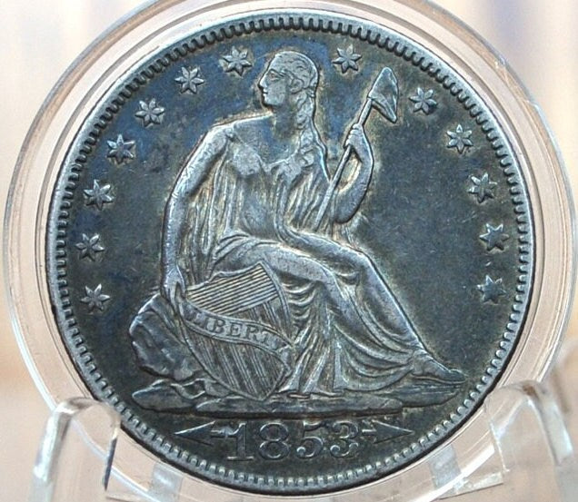 1853 Seated Liberty Half Dollar - AU Grade / Condition, Beautiful Coin, Lustrous - 1853 Liberty Seated Silver Half Dollar 1853 - Authentic