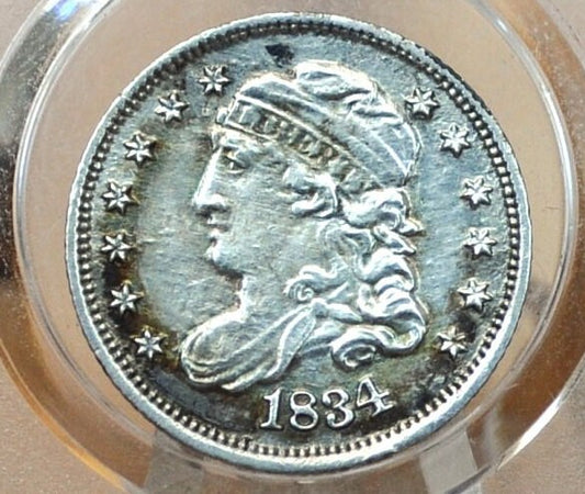 1834 Capped Bust Half Dime - AU Details, Cleaned - 1834 Silver Capped Bust 5 Cent - Early American Coin, 1834 Half Dime