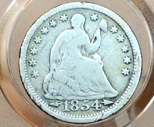 1854 Half Dime - VG (Very Good); Great Coin - 1854 Seated Liberty Half Dime - Early American Coin - 1854 Silver Half Dime Liberty Seated