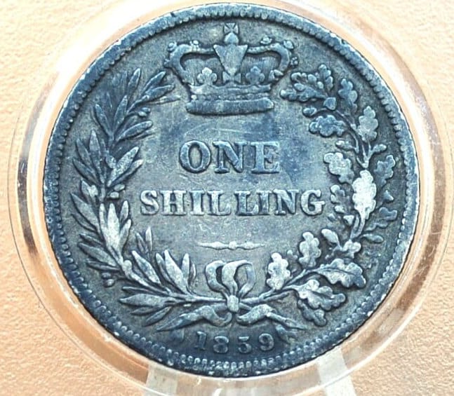 1859 Great Britain Silver 1 Shilling UK One Shilling 1859 - Fine+ Grade - Queen Victoria - 1 Shilling 1859 Silver - Old Silver Shilling