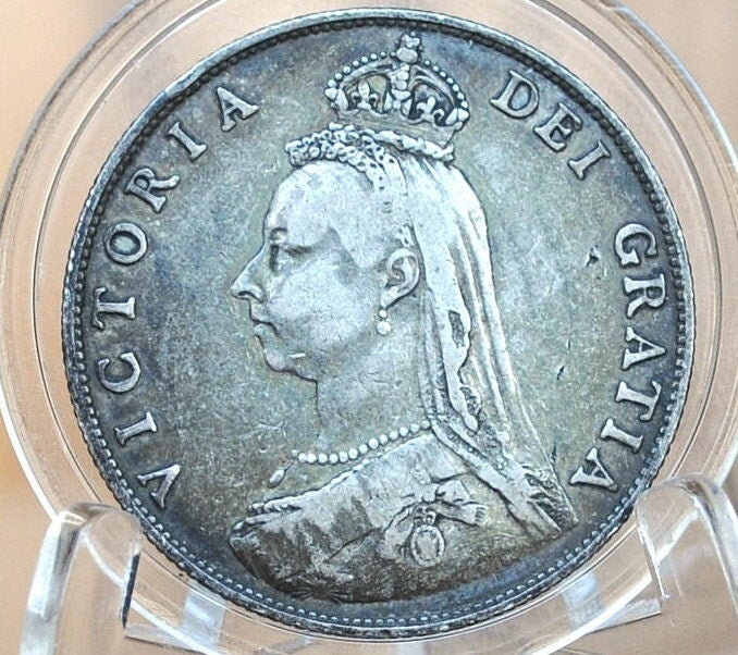 1887 Florin - XF Grade / Condition - 1887 UK One Florin 1887 Great Britain 2 Shillings - Queen Victoria - Low Mintage Coin, Sterling Florin