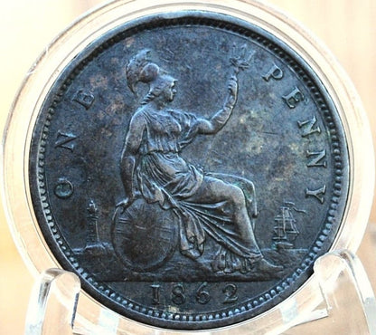 1862 Great Britain One Penny - XF (Extremely Fine) Grade/Condition - UK Penny 1862 England 1 Cent - Queen Victoria - Bronze, High Grade